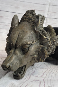 Howling Wolf Head Bust Bronze Sculpture on Marble Base 12.5" x 7"