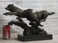Running Wolves Dogs Wildlife Bronze Sculpture Signed Art