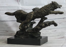 Running Wolves Dogs Wildlife Bronze Sculpture Signed Art