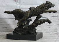 Running Wolves Dogs Wildlife Bronze Sculpture Signed Art