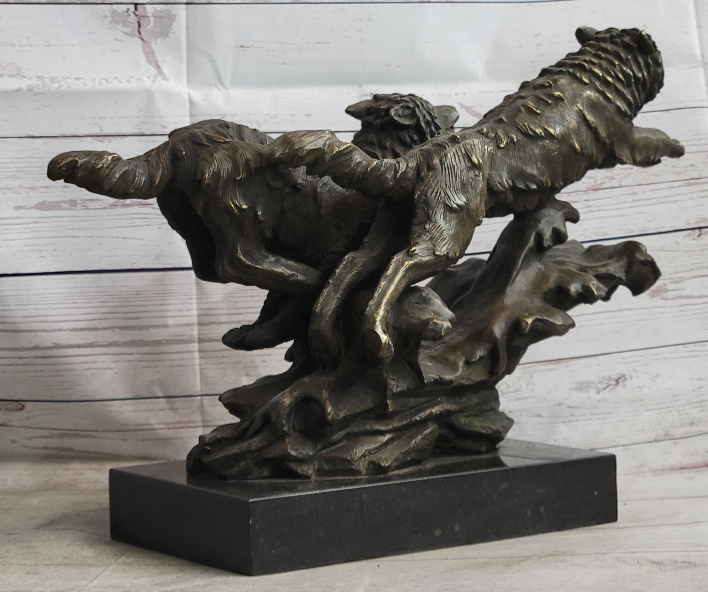 Running Wolves Dogs Wildlife Bronze Sculpture Signed Art