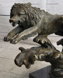 Running Wolves Dogs Wildlife Bronze Sculpture Signed Art