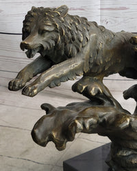 Running Wolves Dogs Wildlife Bronze Sculpture Signed Art