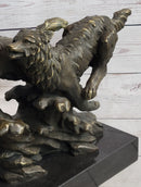 Running Wolves Dogs Wildlife Bronze Sculpture Signed Art