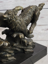 Running Wolves Dogs Wildlife Bronze Sculpture Signed Art