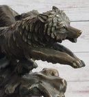 Running Wolves Dogs Wildlife Bronze Sculpture Signed Art