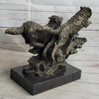 Running Wolves Dogs Wildlife Bronze Sculpture Signed Art