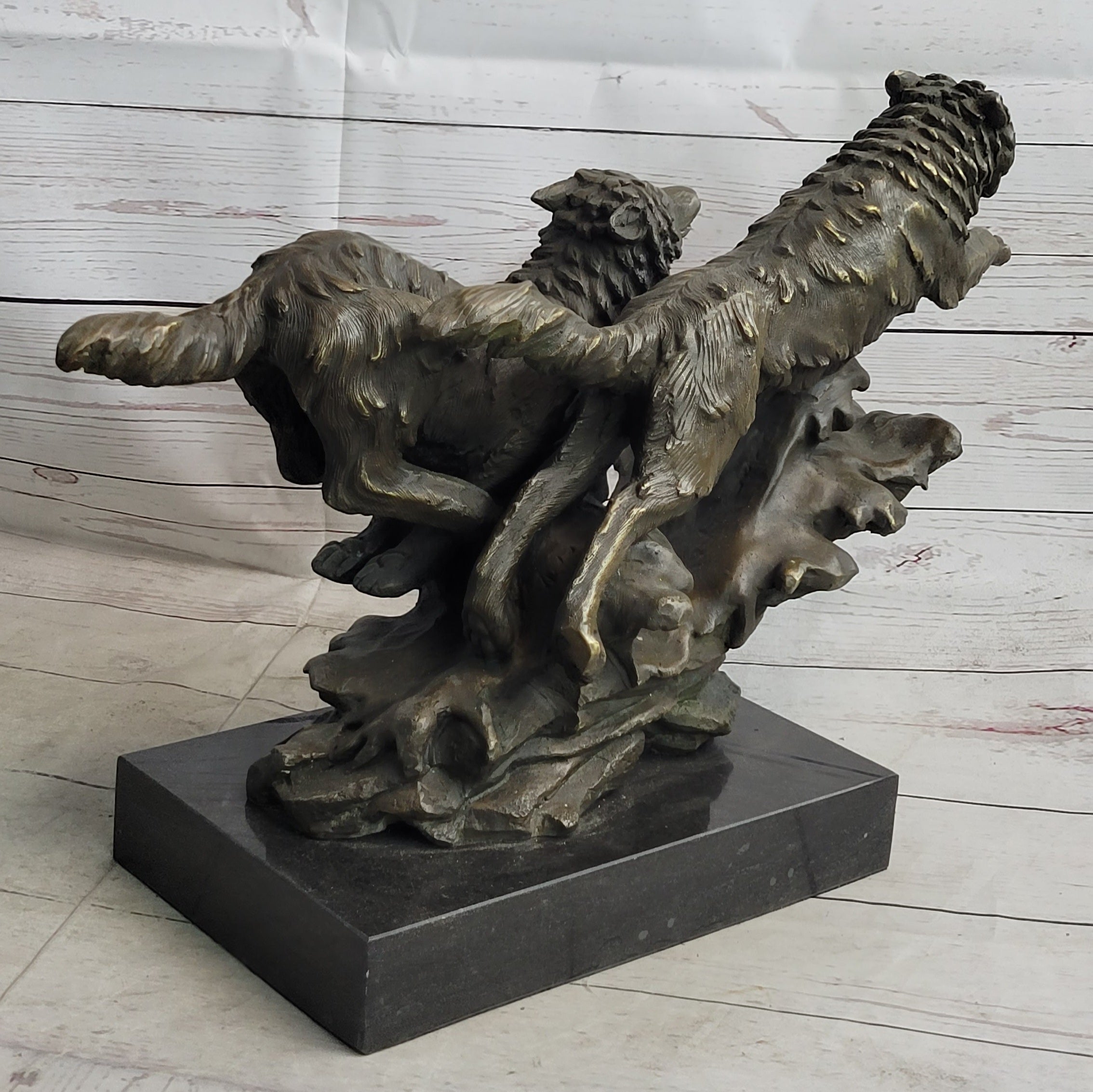 Running Wolves Dogs Wildlife Bronze Sculpture Signed Art