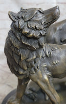 Signed Howling Wolf Bronze Sculpture Marble Base