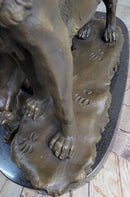 Signed Howling Wolf Bronze Sculpture Marble Base