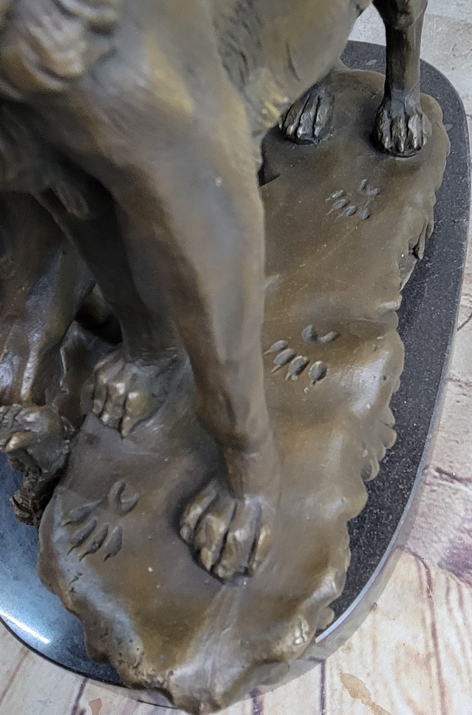 Signed Howling Wolf Bronze Sculpture Marble Base