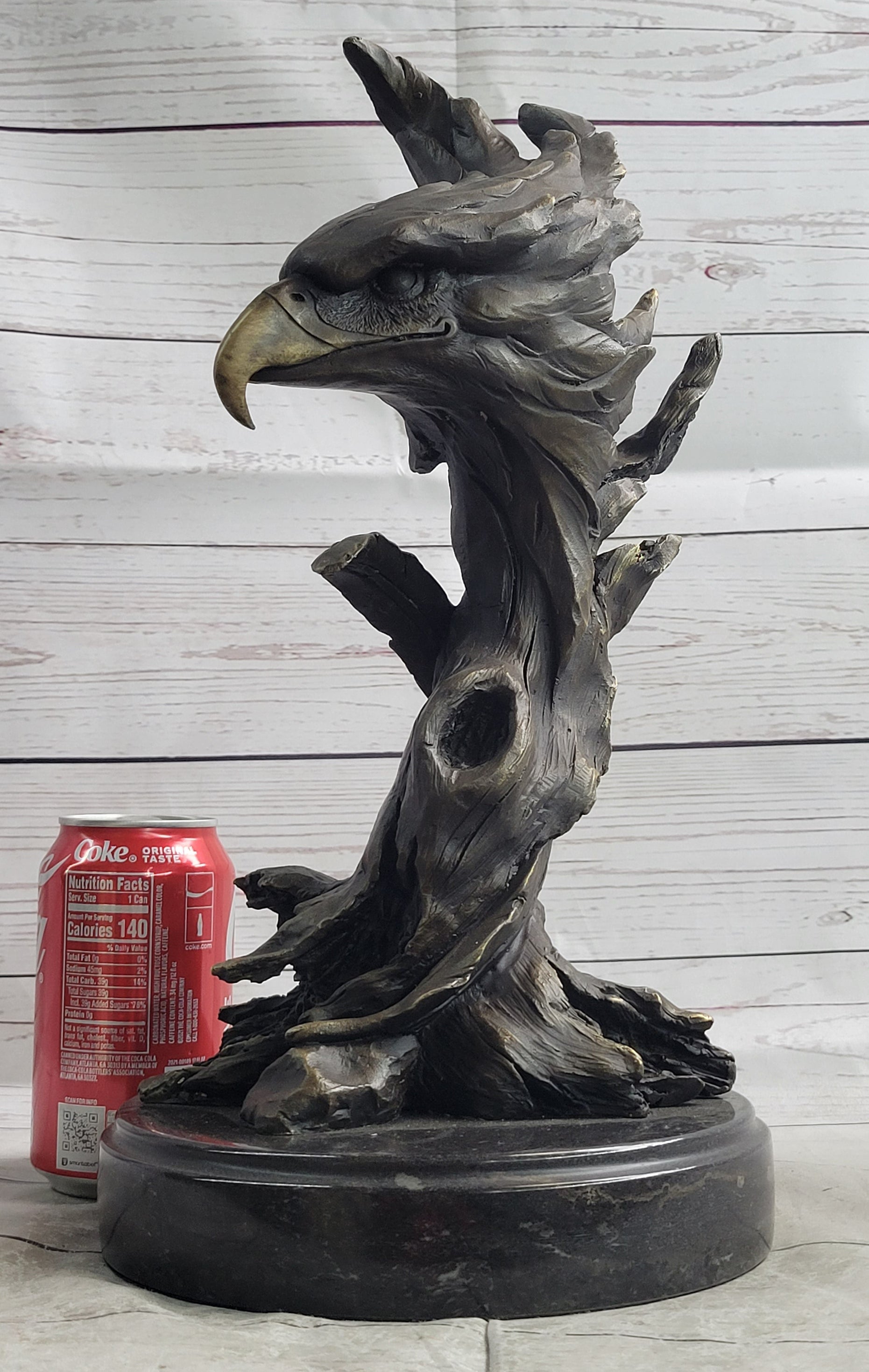 Bald Eagle Head Bust Bronze Sculpture Signed on Marble Base