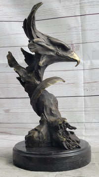 Bald Eagle Head Bust Bronze Sculpture Signed on Marble Base