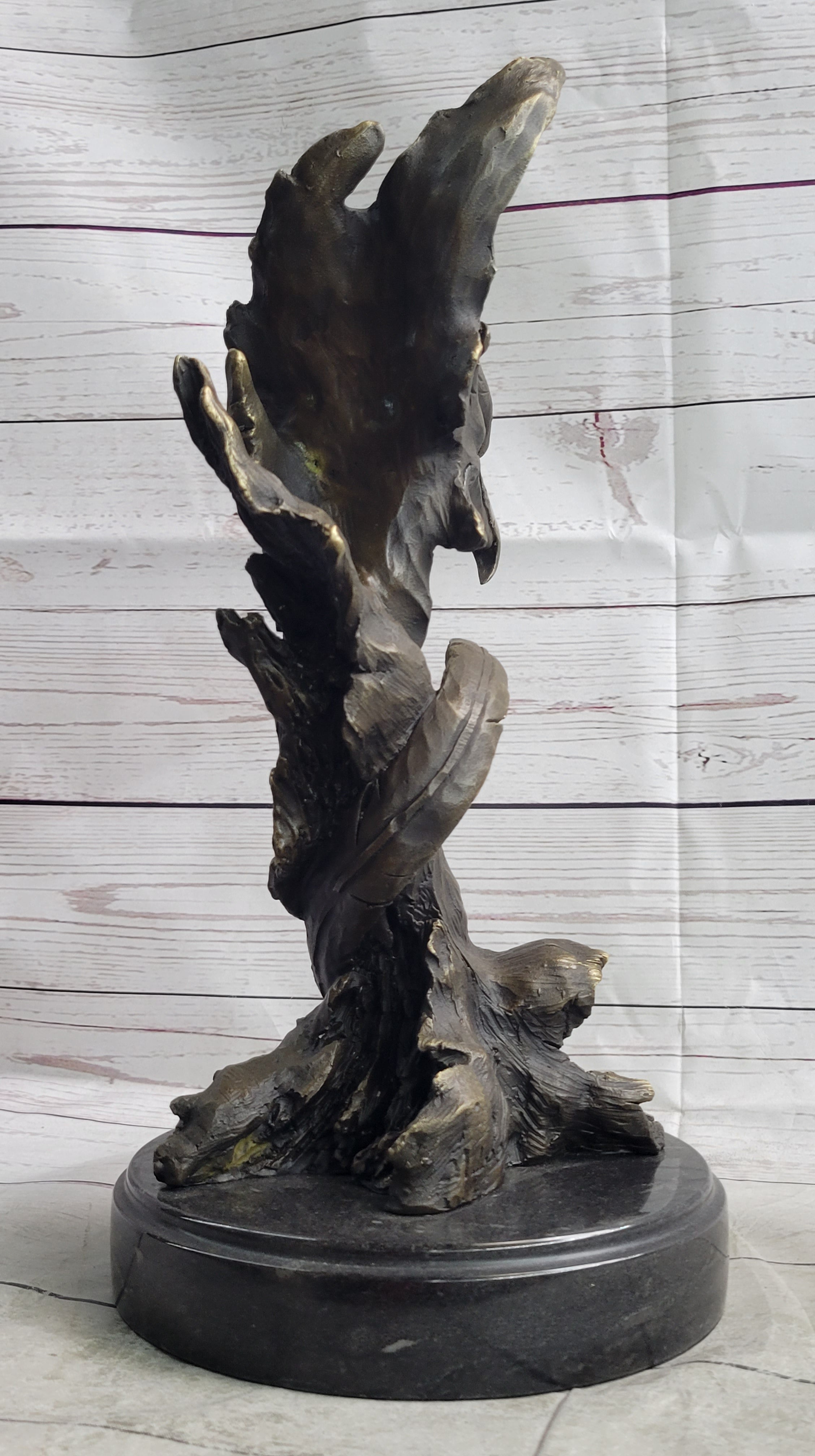 Bald Eagle Head Bust Bronze Sculpture Signed on Marble Base