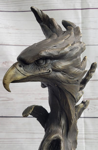 Bald Eagle Head Bust Bronze Sculpture Signed on Marble Base