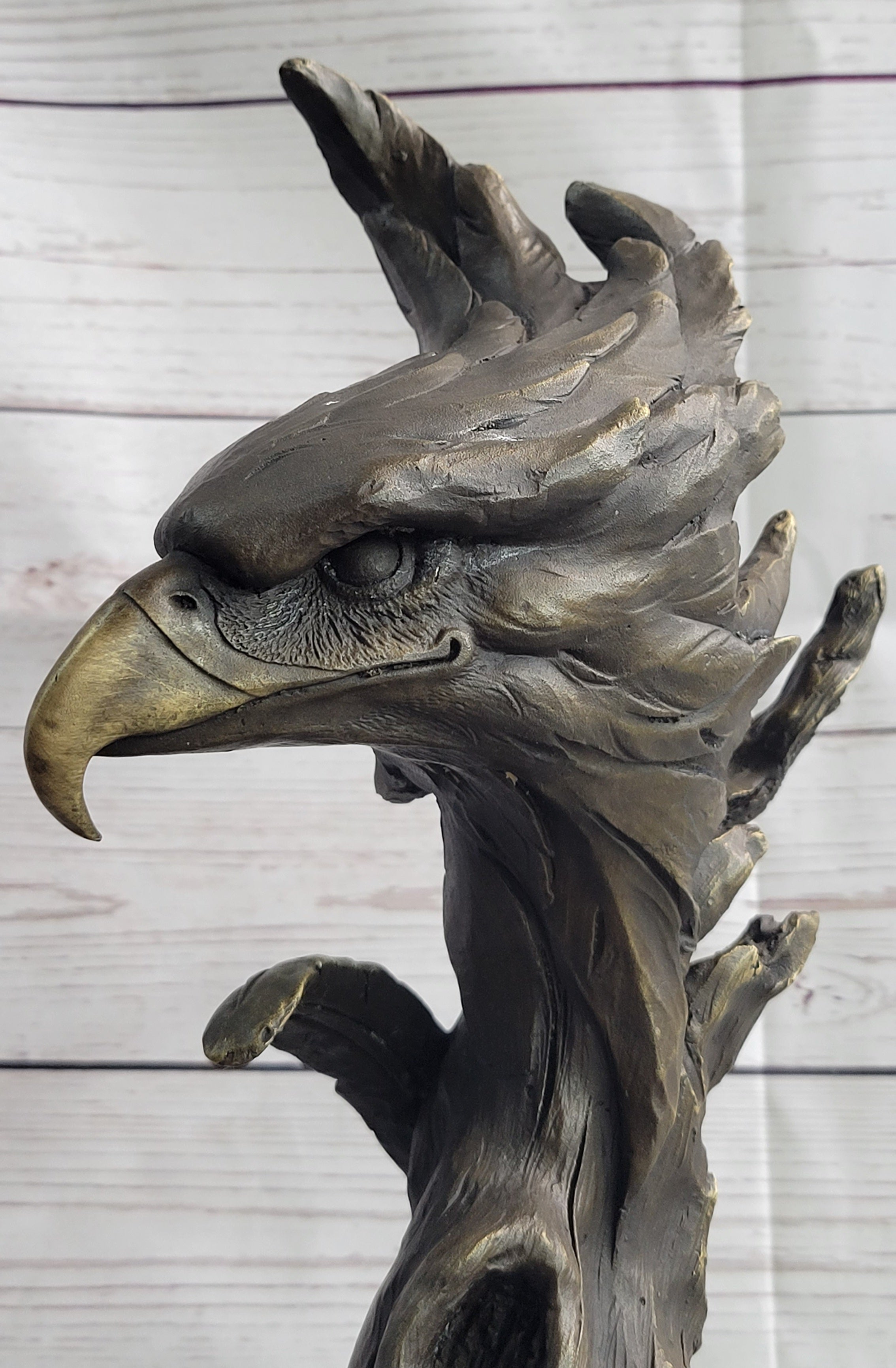 Bald Eagle Head Bust Bronze Sculpture Signed on Marble Base
