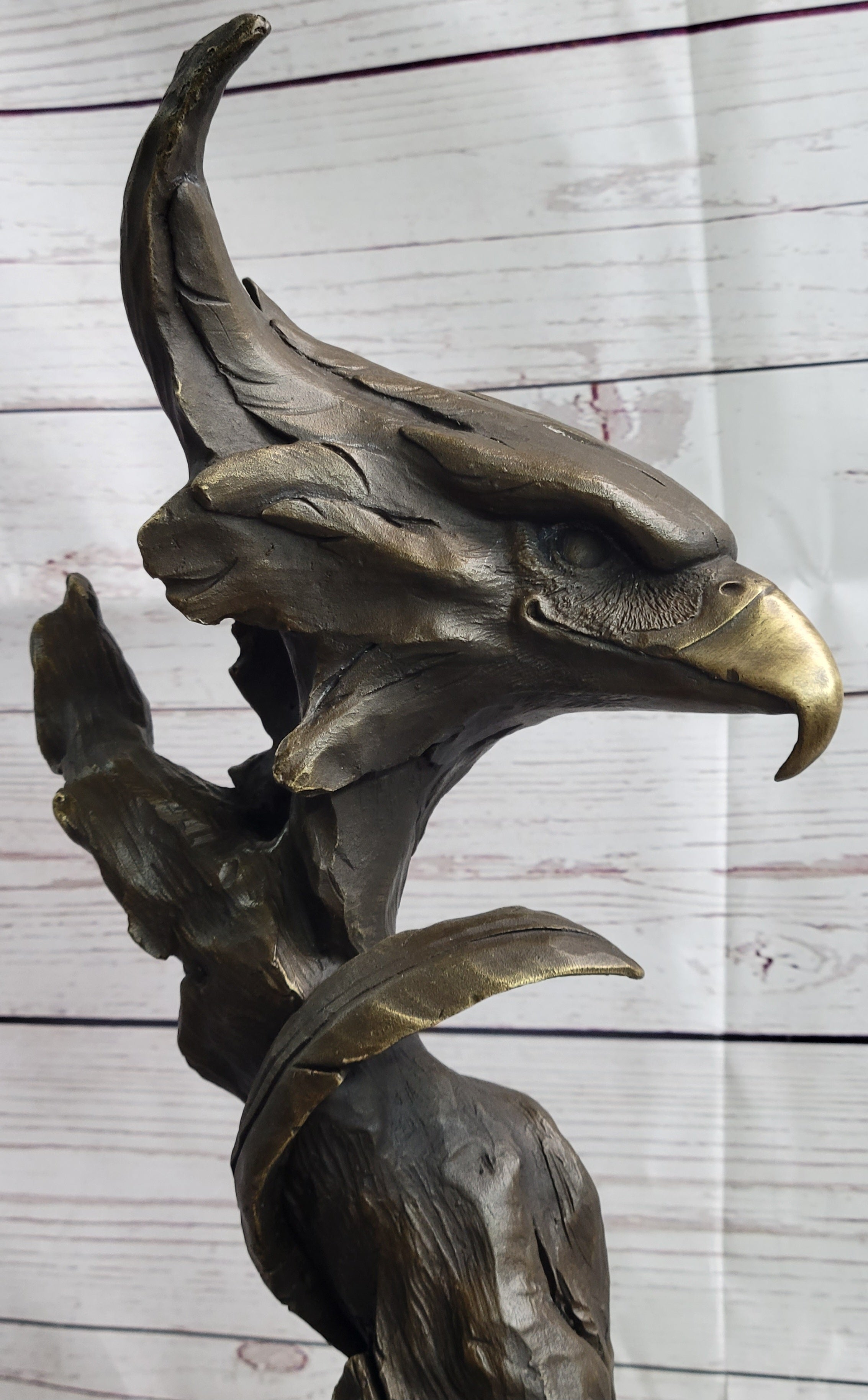 Bald Eagle Head Bust Bronze Sculpture Signed on Marble Base
