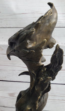 Bald Eagle Head Bust Bronze Sculpture Signed on Marble Base