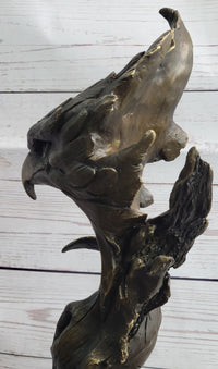 Bald Eagle Head Bust Bronze Sculpture Signed on Marble Base