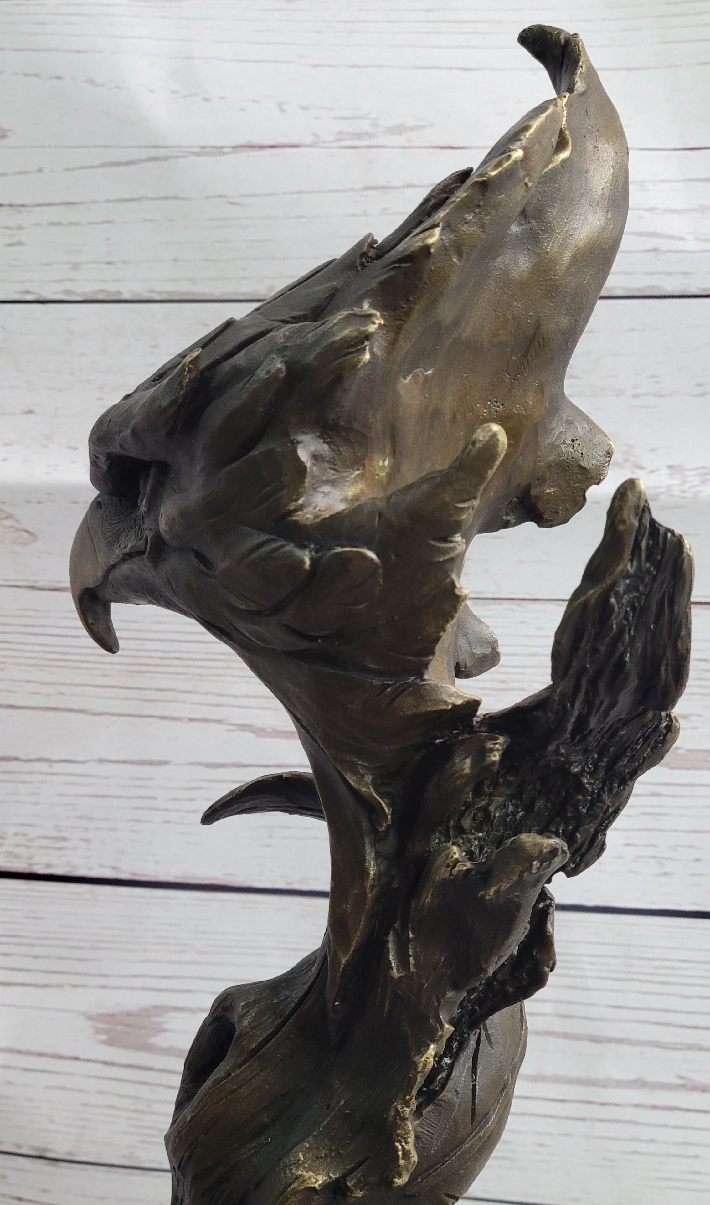 Bald Eagle Head Bust Bronze Sculpture Signed on Marble Base