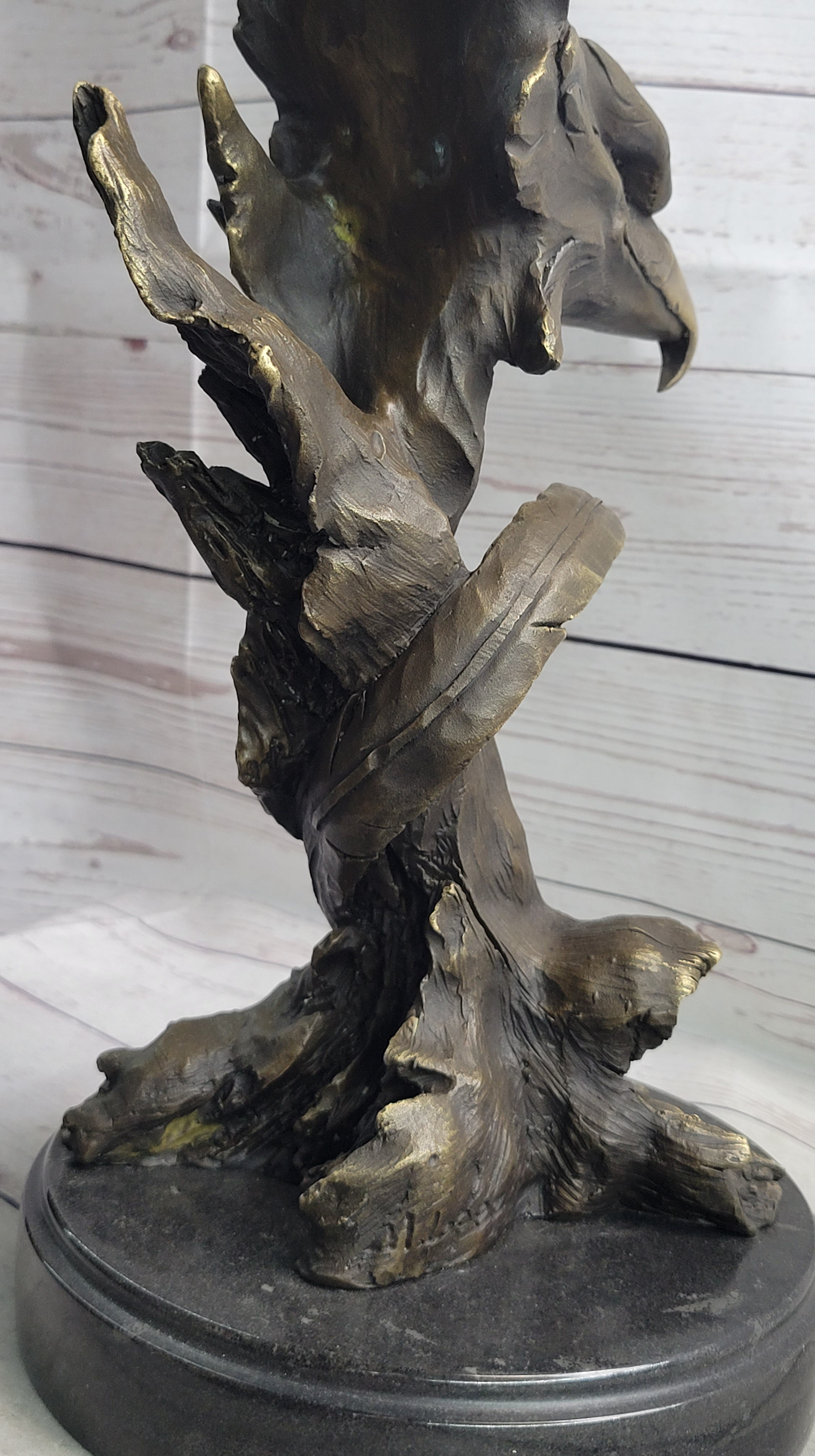 Bald Eagle Head Bust Bronze Sculpture Signed on Marble Base