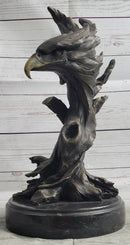 Bald Eagle Head Bust Bronze Sculpture Signed on Marble Base
