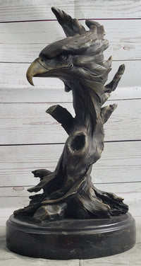 Bald Eagle Head Bust Bronze Sculpture Signed on Marble Base