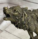 Wolf Howling at the Moon Bronze Sculpture on Marble Base