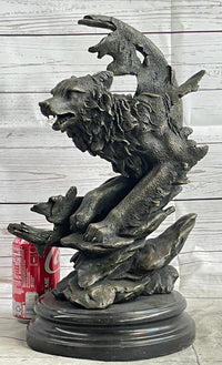Abstract Surrealist Wolf Bronze Metal on Marble Base Signed Art