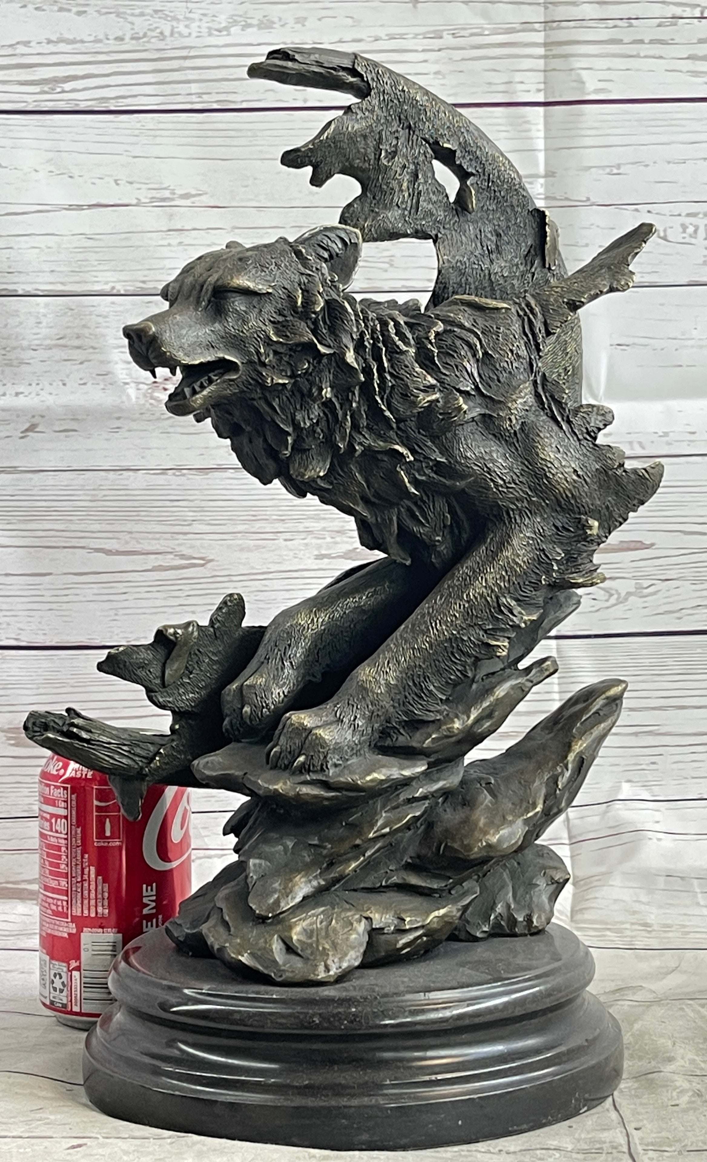 Abstract Surrealist Wolf Bronze Metal on Marble Base Signed Art