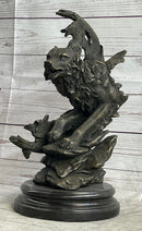 Abstract Surrealist Wolf Bronze Metal on Marble Base Signed Art