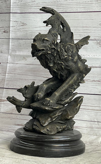 Abstract Surrealist Wolf Bronze Metal on Marble Base Signed Art