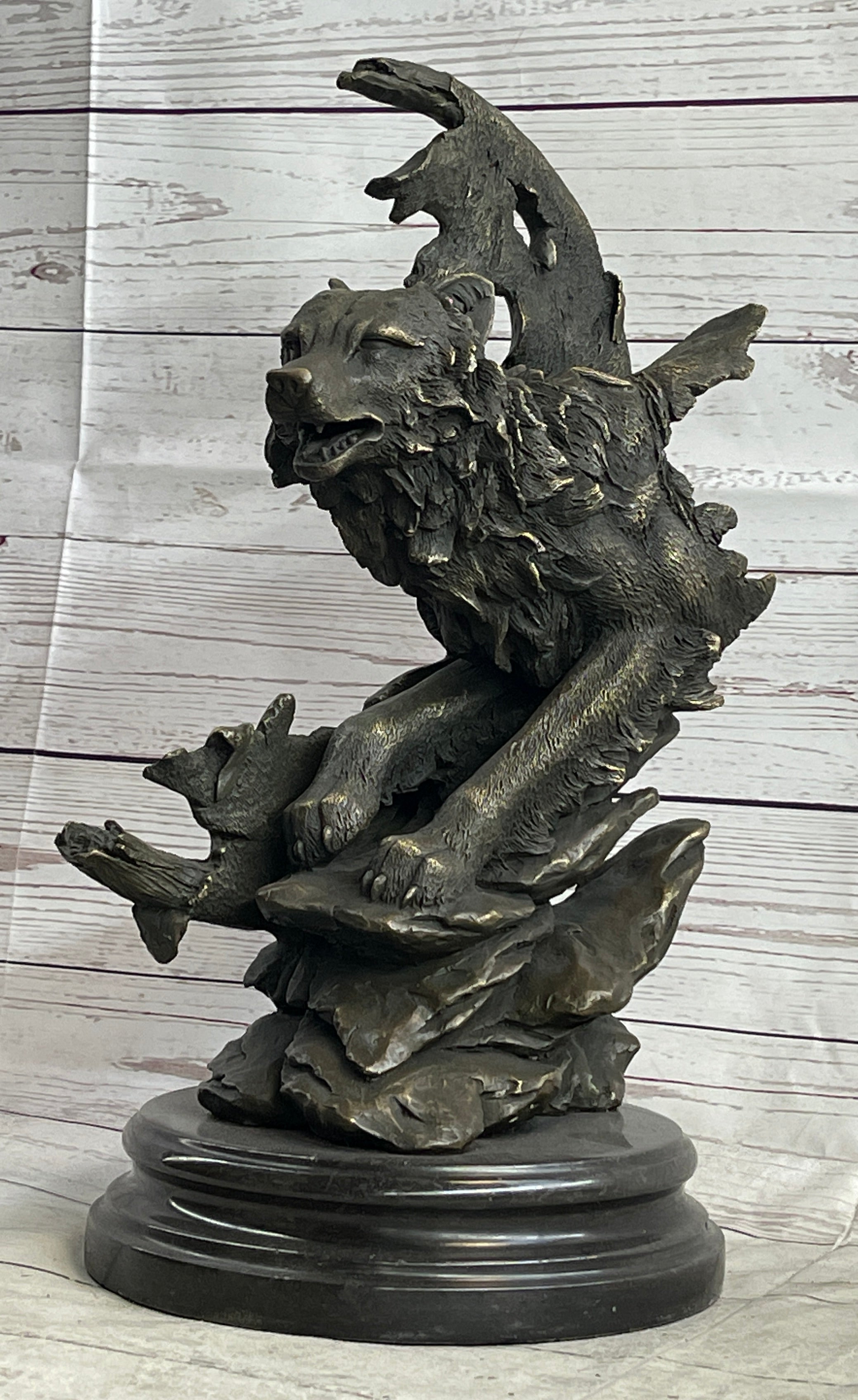 Abstract Surrealist Wolf Bronze Metal on Marble Base Signed Art