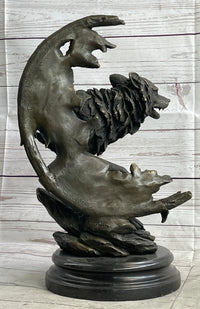 Abstract Surrealist Wolf Bronze Metal on Marble Base Signed Art