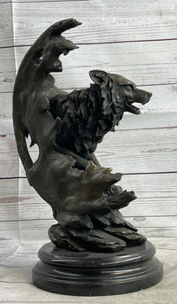 Abstract Surrealist Wolf Bronze Metal on Marble Base Signed Art