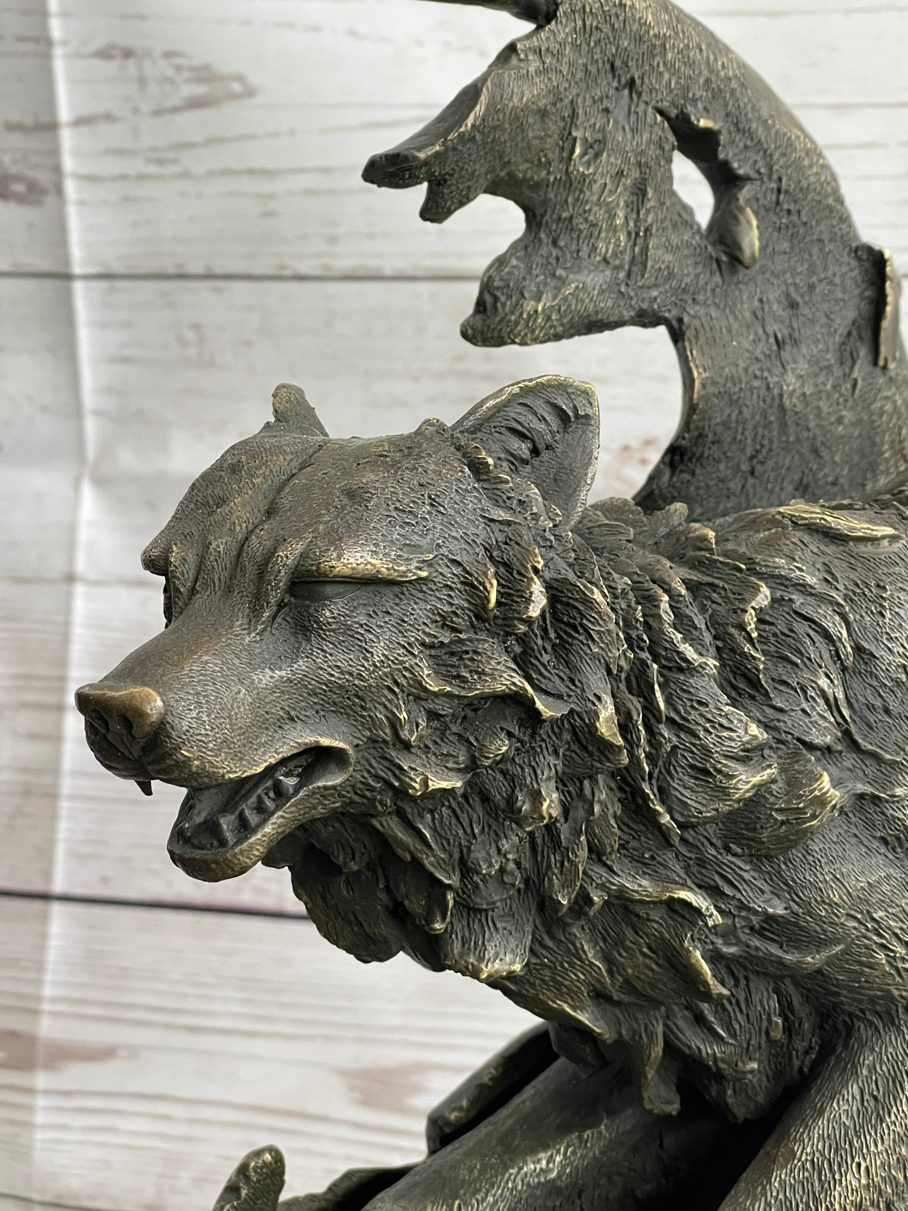Abstract Surrealist Wolf Bronze Metal on Marble Base Signed Art