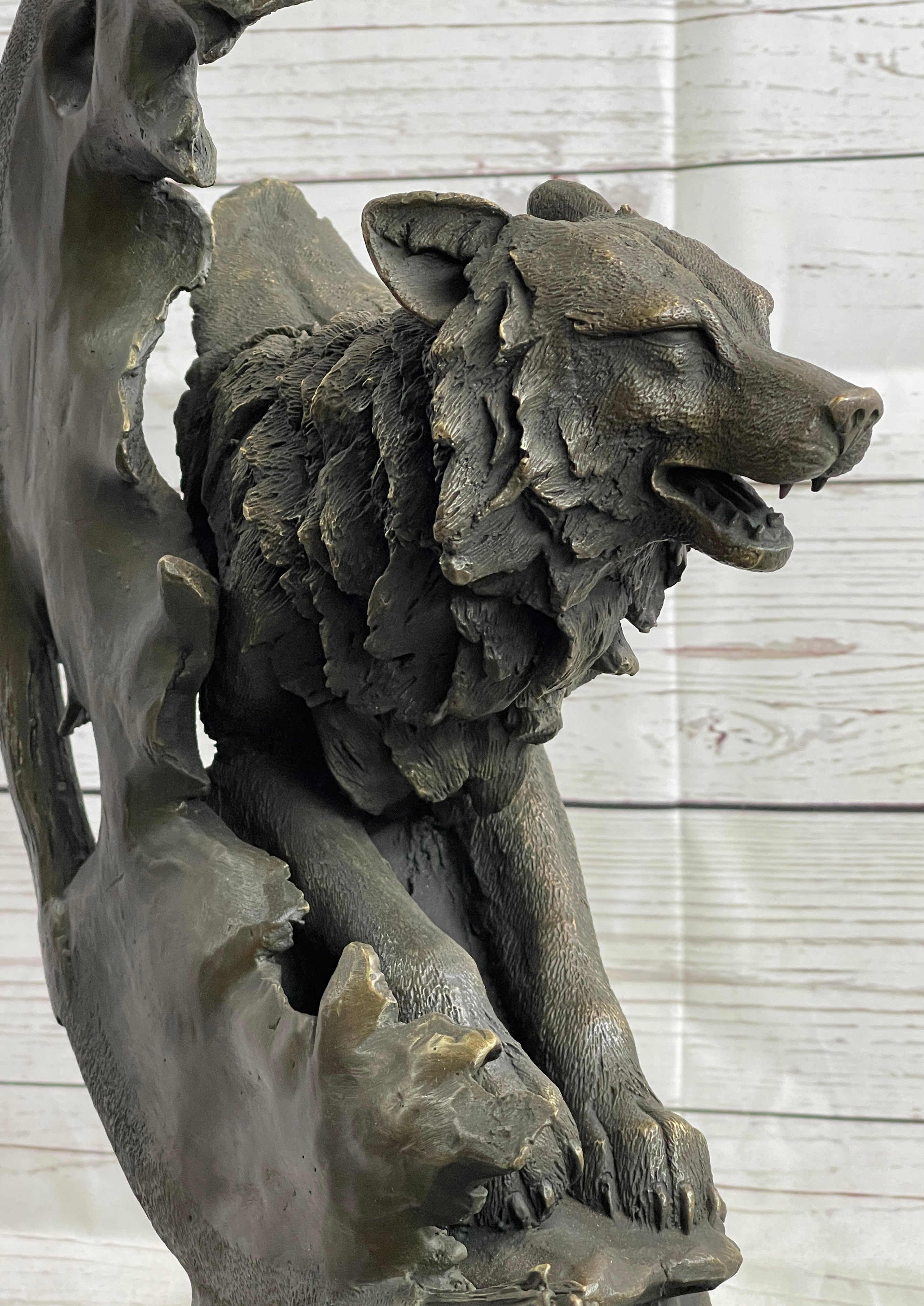 Abstract Surrealist Wolf Bronze Metal on Marble Base Signed Art
