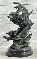 Abstract Surrealist Wolf Bronze Metal on Marble Base Signed Art