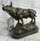 Bull Cow Cattle Bronze Metal Sculpture on Marble Base