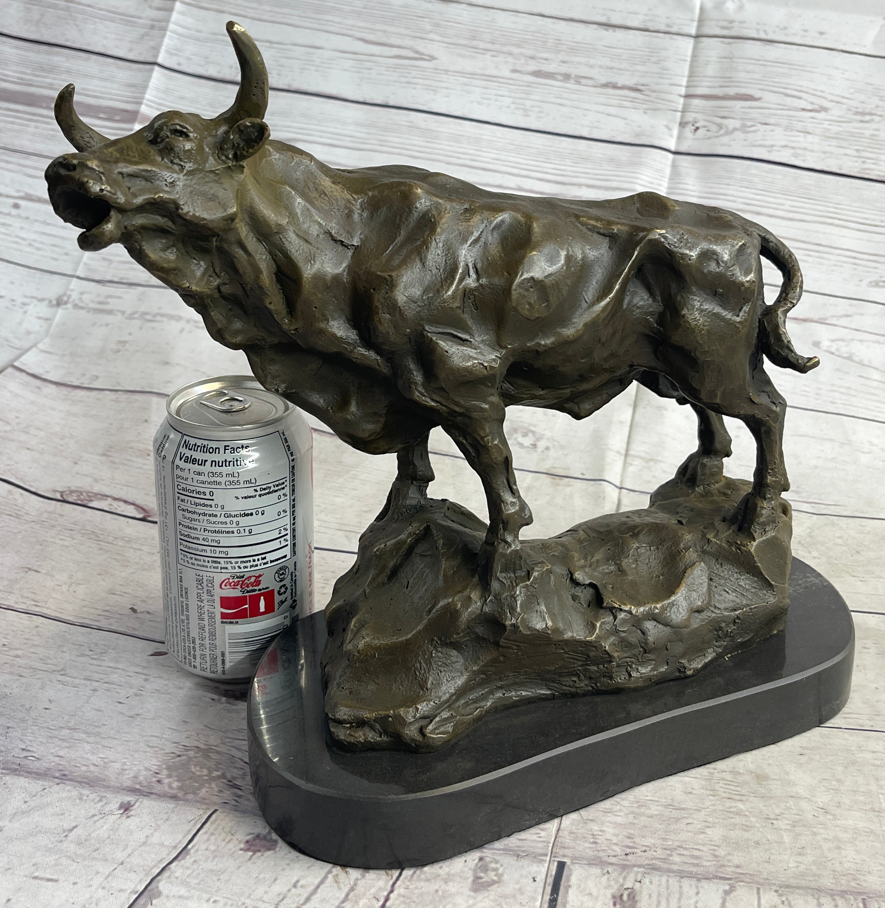 Bull Cow Cattle Bronze Metal Sculpture on Marble Base