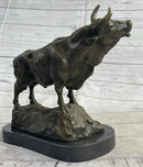 Bull Cow Cattle Bronze Metal Sculpture on Marble Base
