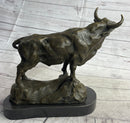 Bull Cow Cattle Bronze Metal Sculpture on Marble Base
