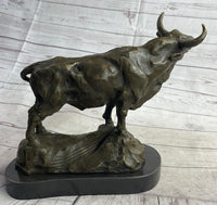 Bull Cow Cattle Bronze Metal Sculpture on Marble Base