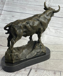Bull Cow Cattle Bronze Metal Sculpture on Marble Base