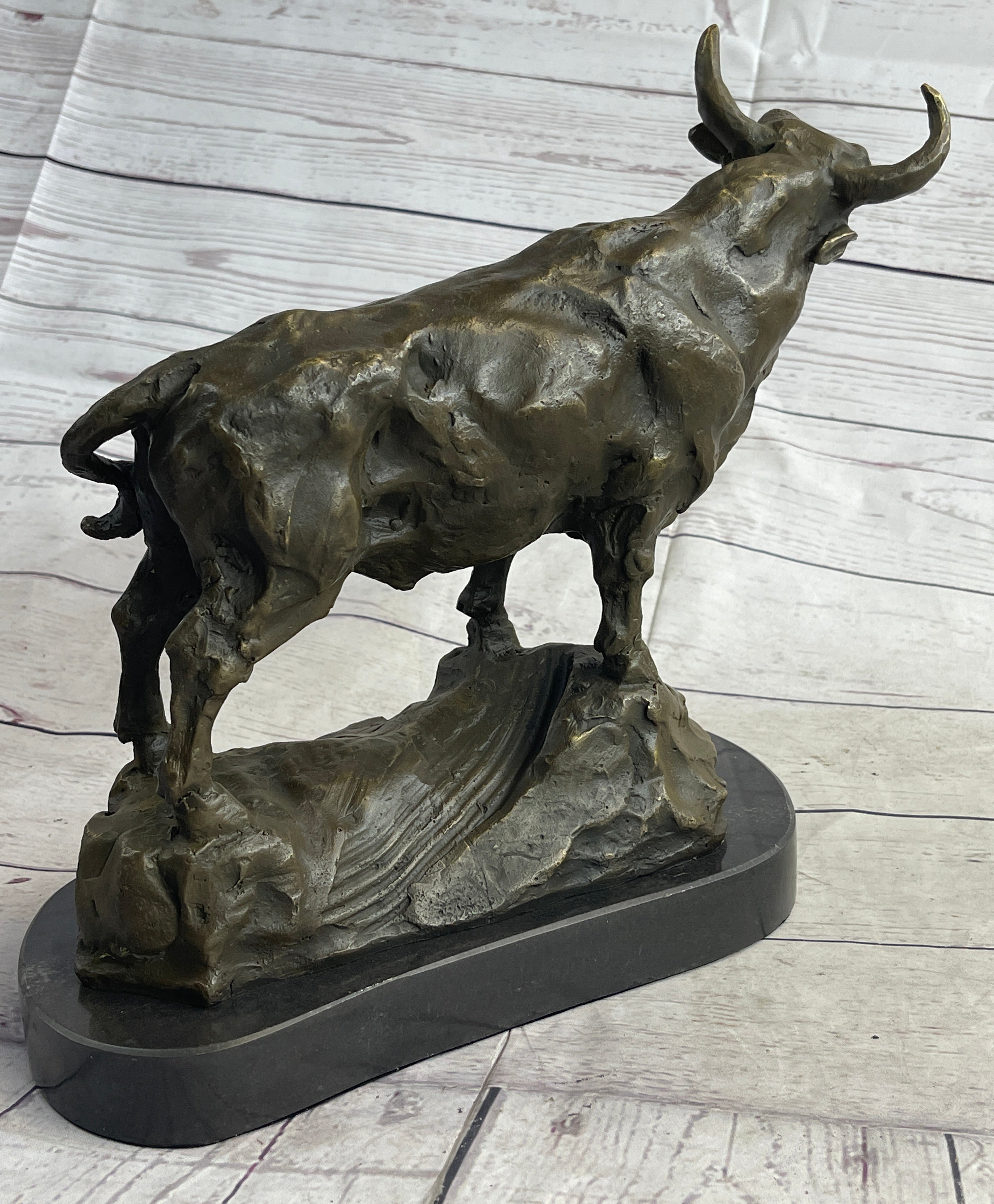 Bull Cow Cattle Bronze Metal Sculpture on Marble Base