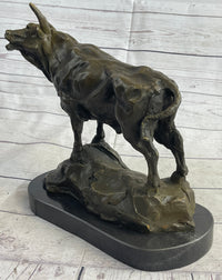 Bull Cow Cattle Bronze Metal Sculpture on Marble Base
