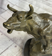 Bull Cow Cattle Bronze Metal Sculpture on Marble Base