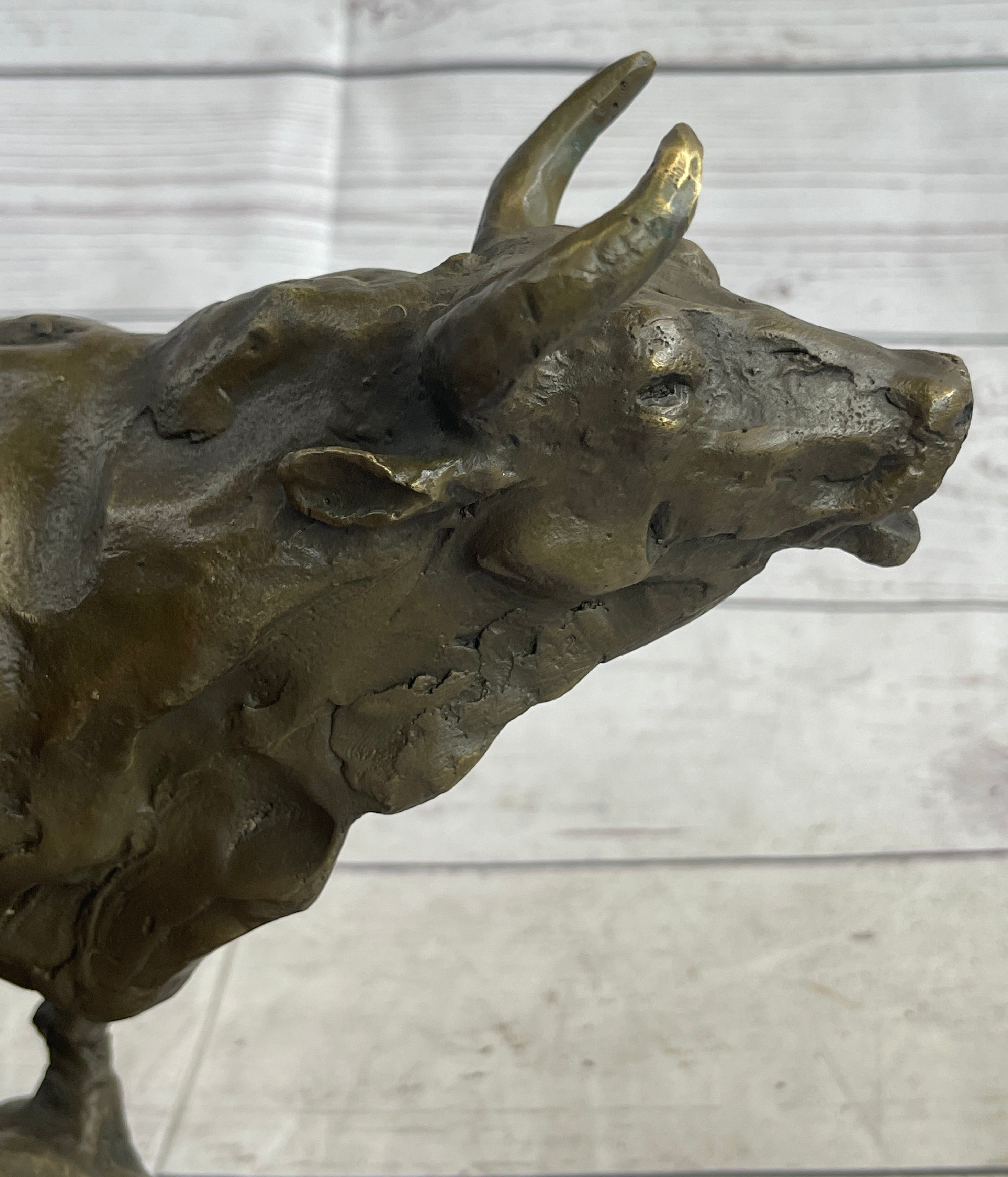 Bull Cow Cattle Bronze Metal Sculpture on Marble Base