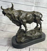 Bull Cow Cattle Bronze Metal Sculpture on Marble Base