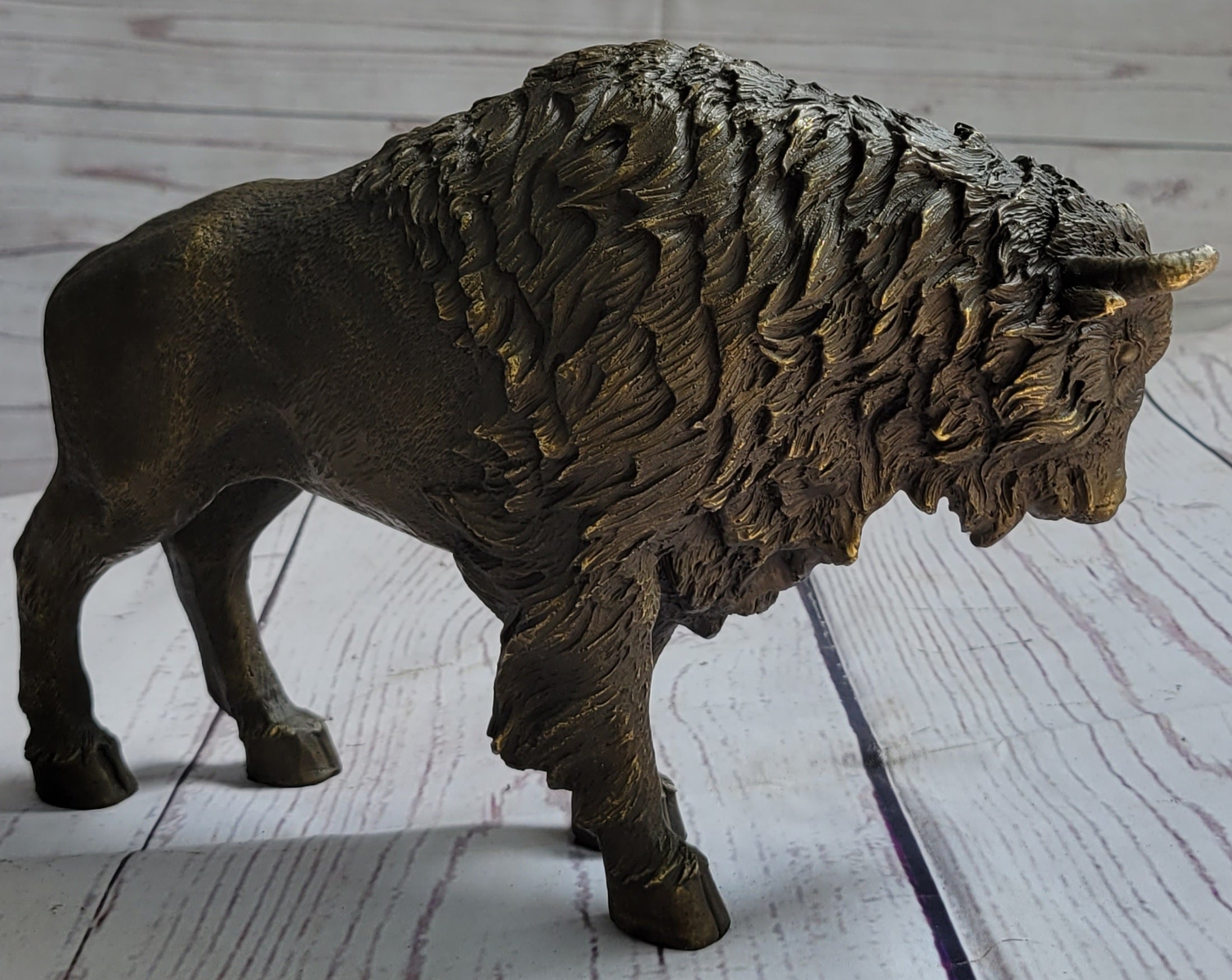 American Buffalo Bull Bison Bronze Metal Figure 8" x 11"